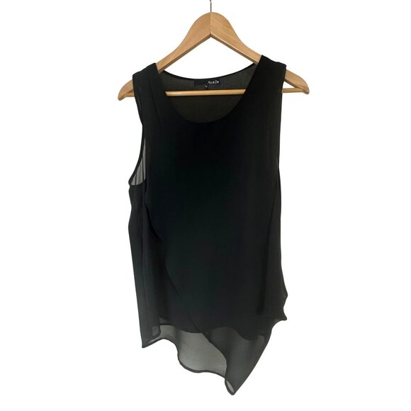 Ro & De Black Sheer Chiffon Asymmetrical Sleeveless Tank Size M Top Shirt Blouse - Picture 4 of 7